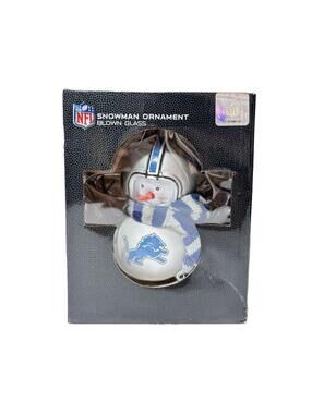 Glass NFL Detroit Lions Snowman Christmas Tree Football Ornament